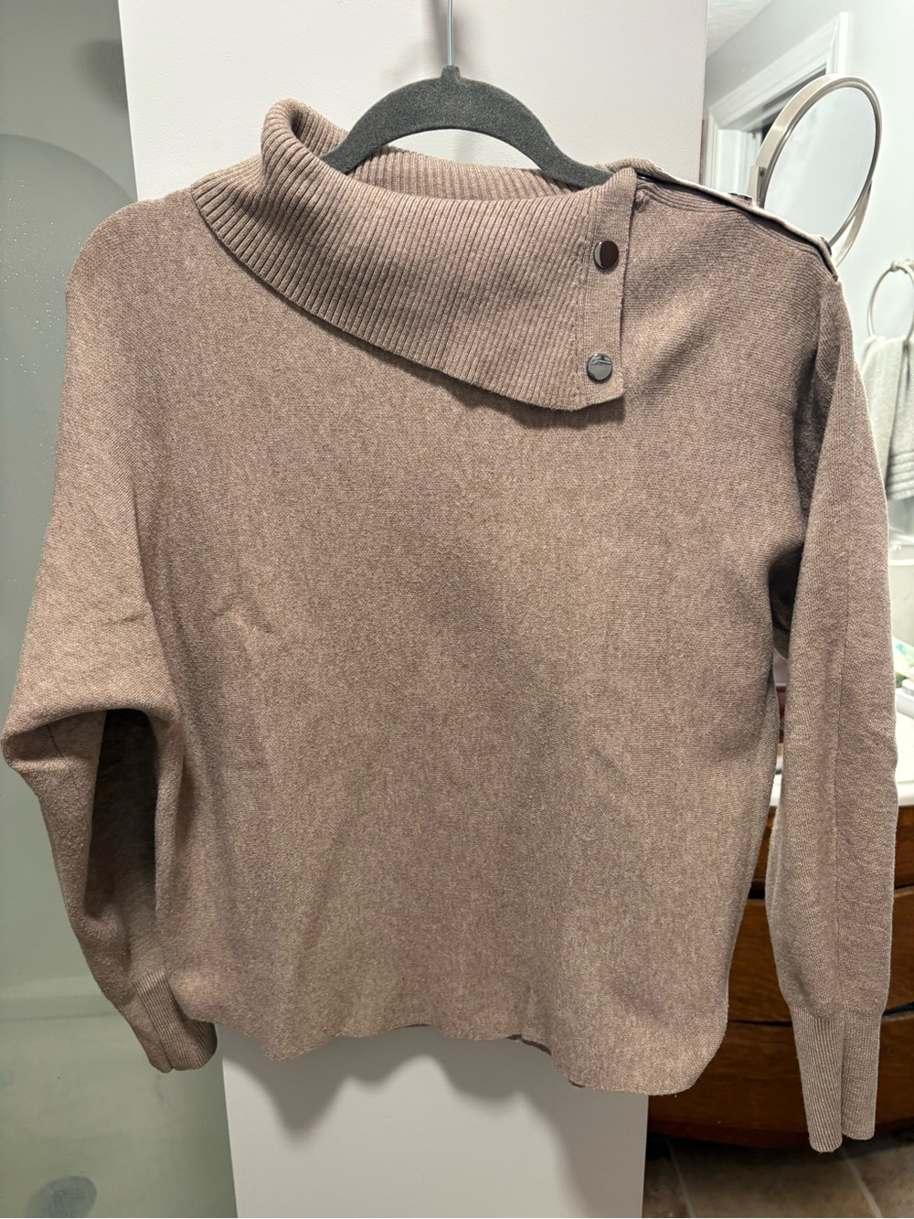 Women’s Taupe Button-Neck Sweater